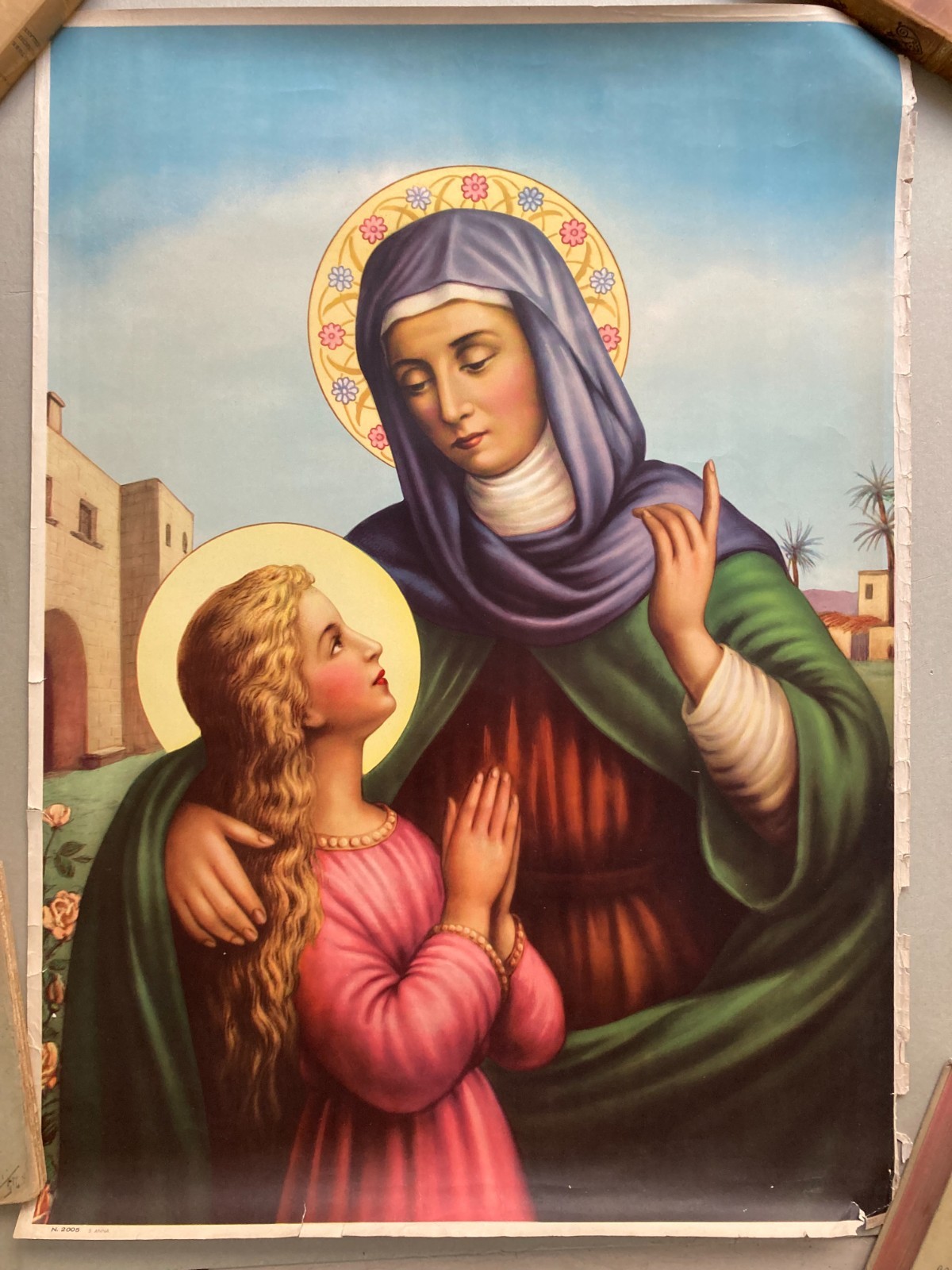 Stampa Popolare Devozionale Di Sant'Anna Con La Madonna