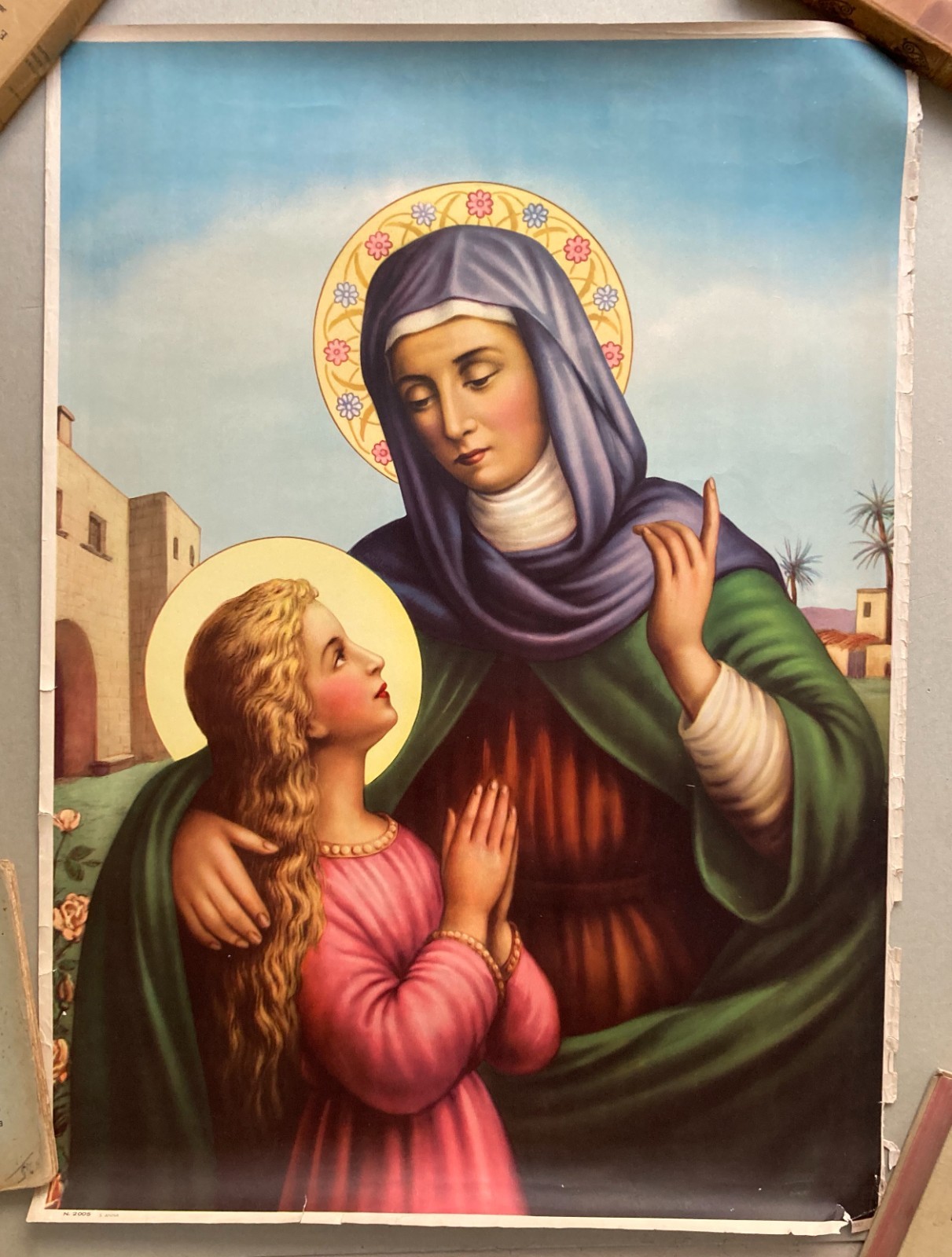 Stampa Popolare Devozionale Di Sant'Anna Con La Madonna