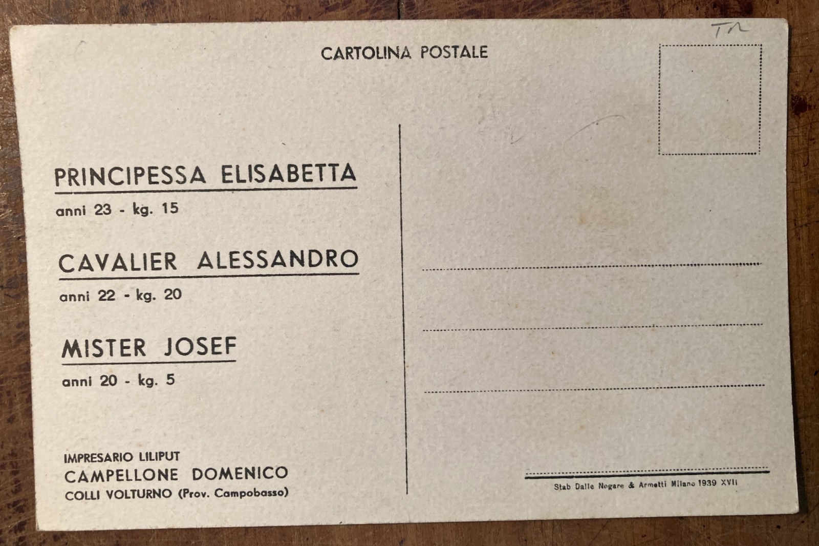 Spettacolo   Cartolina d'Epoca   Sposi Nani   Molise   Colli Al Volturno   Liliput   Campellone