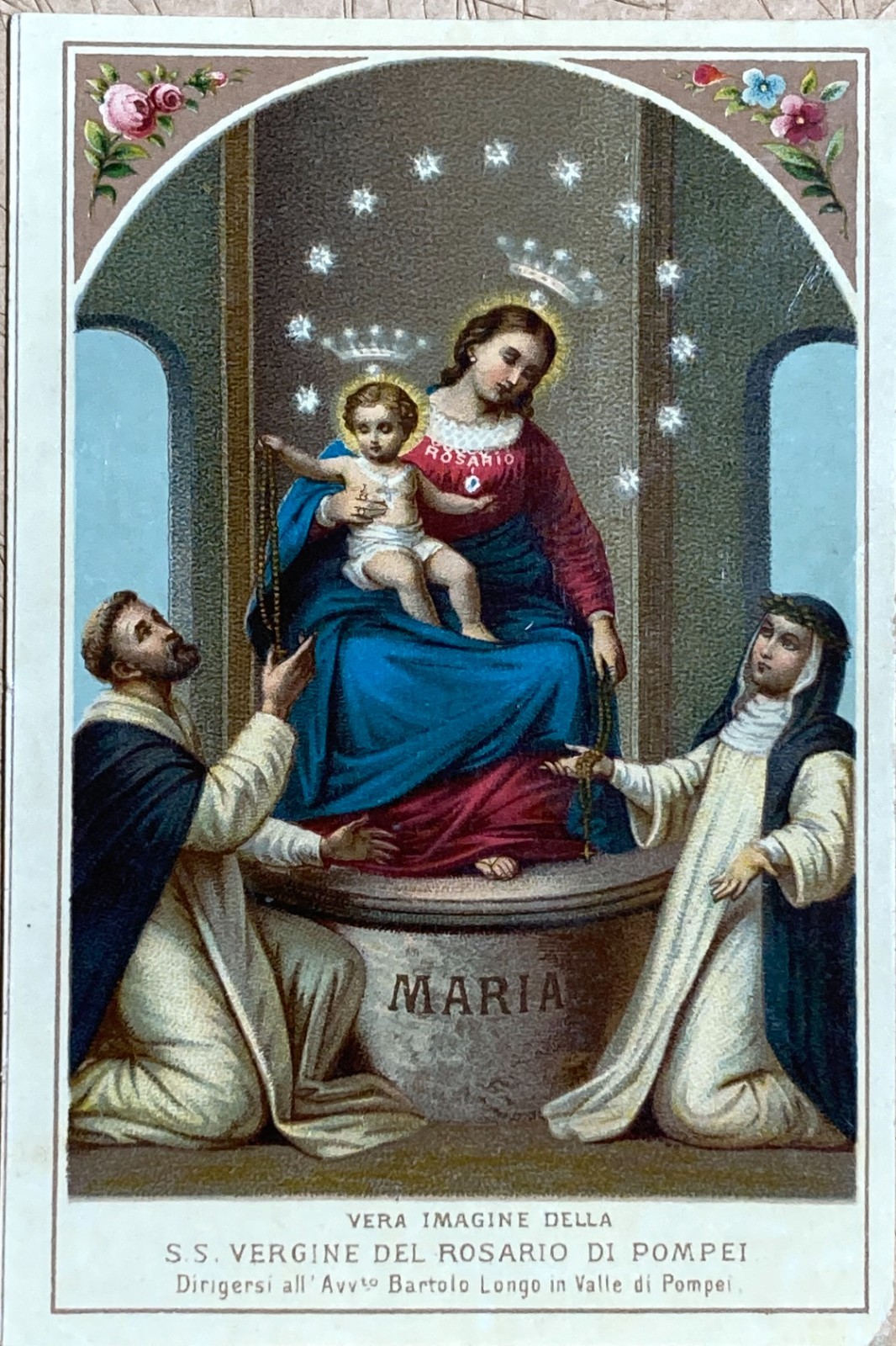 Arte Antica Devozionale. Santino Da Collezione. Pompei. Madonna Del Rosario. Longo