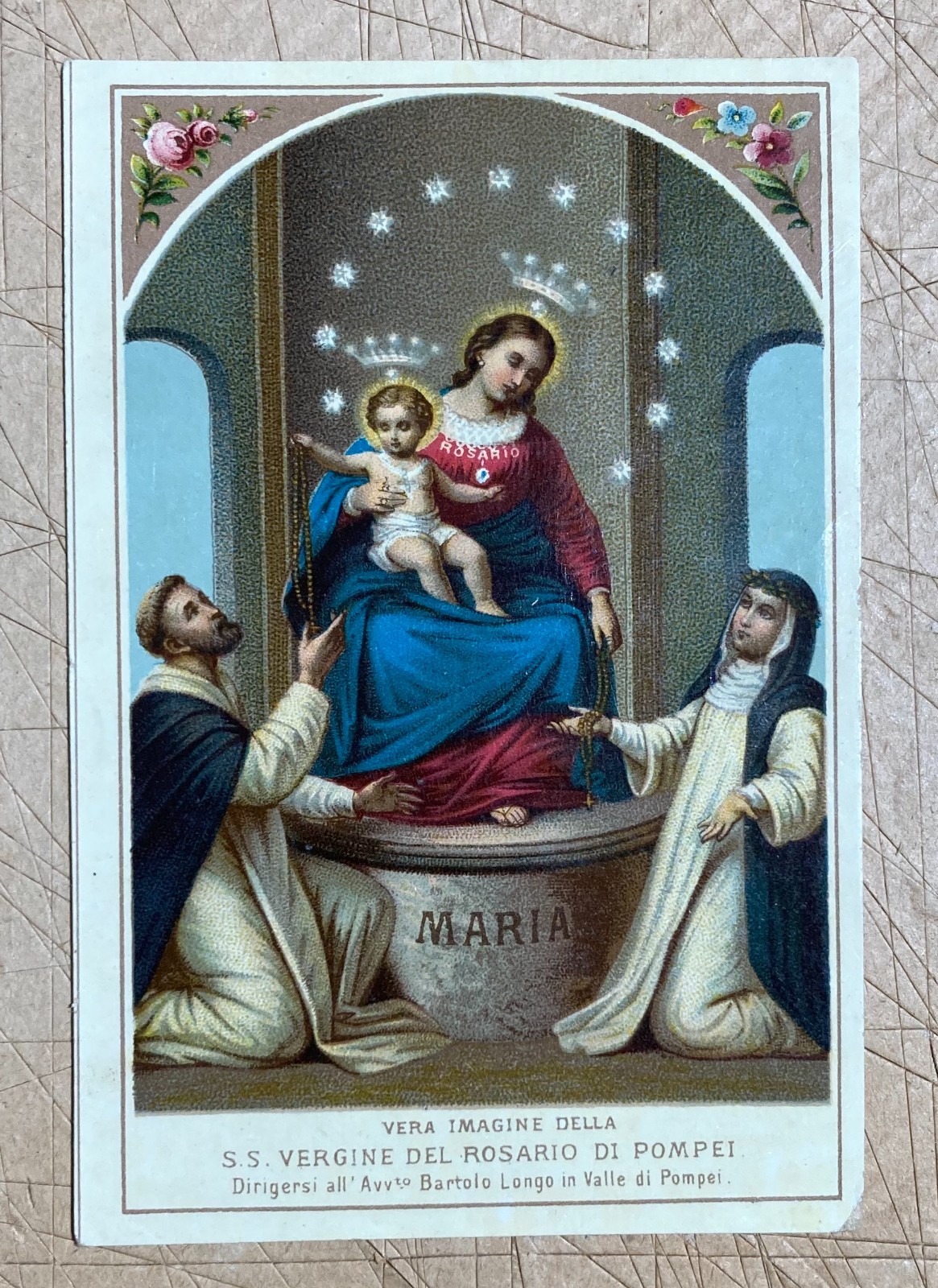 Arte Antica Devozionale. Santino Da Collezione. Pompei. Madonna Del Rosario. Longo
