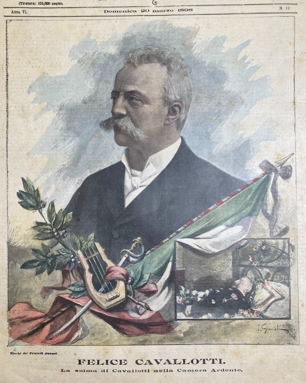 Death of Felice Cavallotti, Artist Giusti, Monument to Carlo Alberto, Rome, 1898