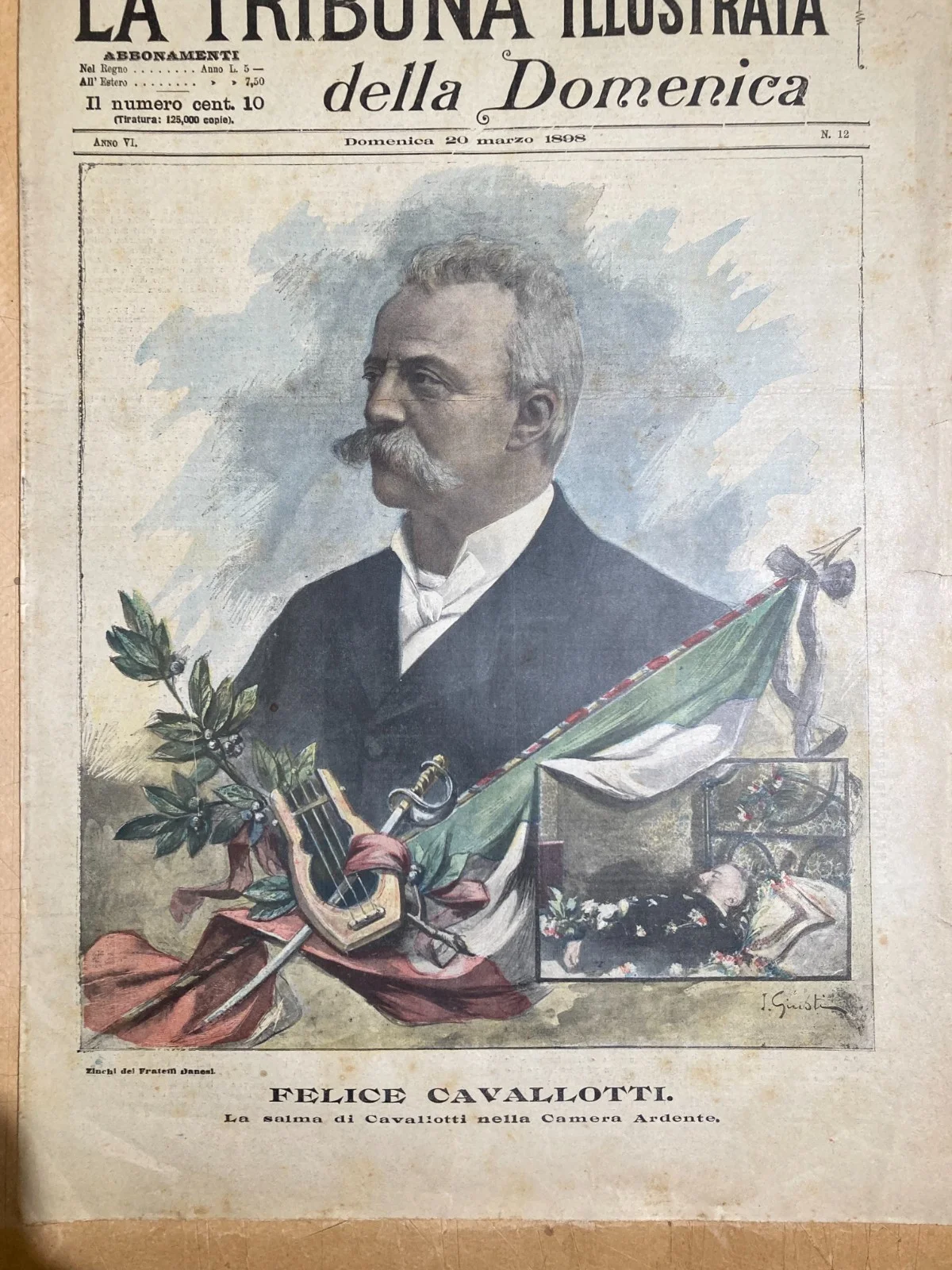 Death of Felice Cavallotti, Artist Giusti, Monument to Carlo Alberto, Rome, 1898