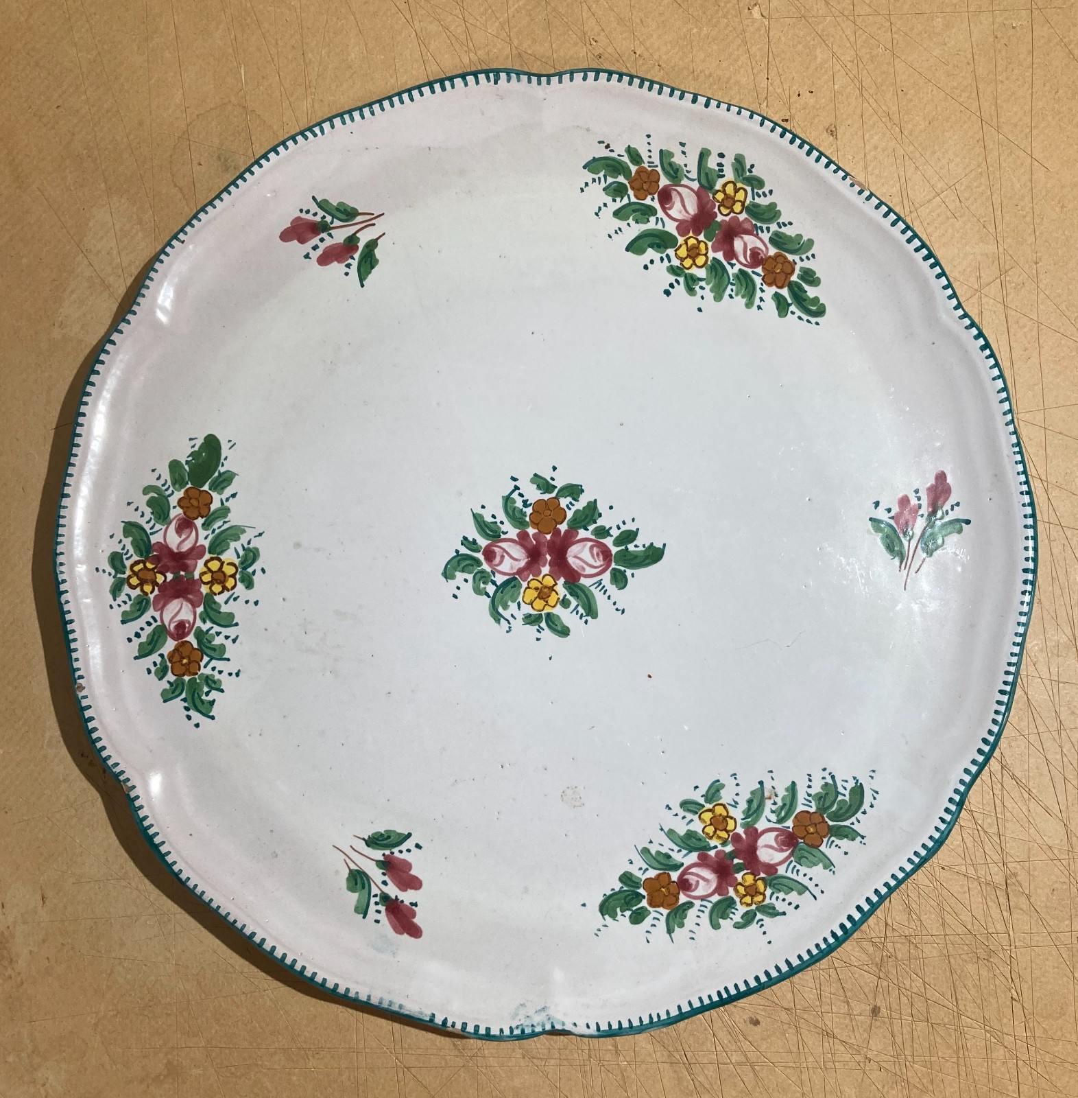 Abruzzo, Ceramica Bontempo, Vassoio Decorativo Con Decori Floreali