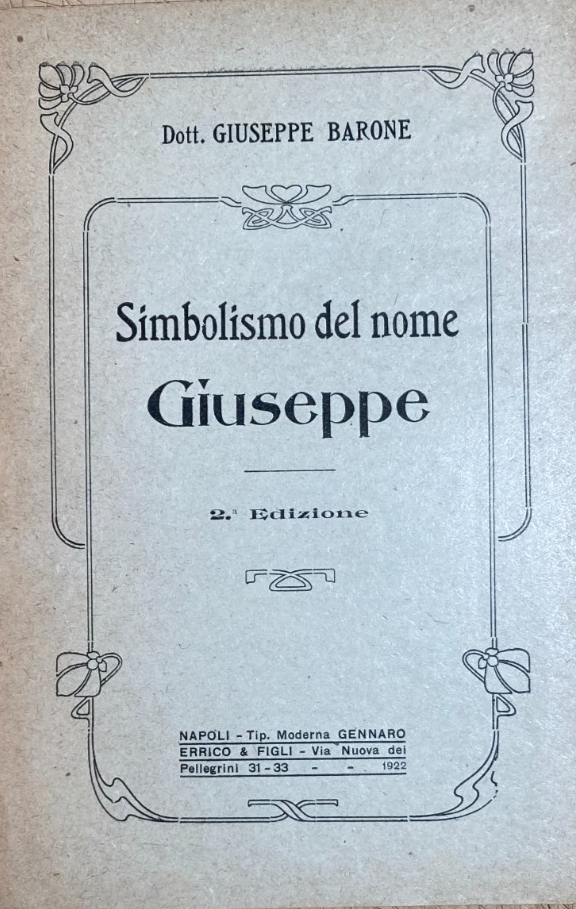 Barone   Simbolismo Del Nome Giuseppe   Teologia, Astrologia E Pietra Zaffiro   1922