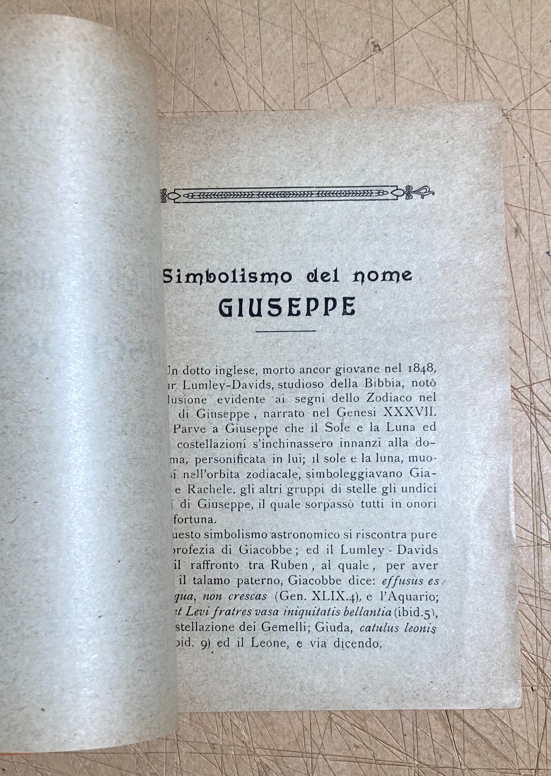 Barone   Simbolismo Del Nome Giuseppe   Teologia, Astrologia E Pietra Zaffiro   1922