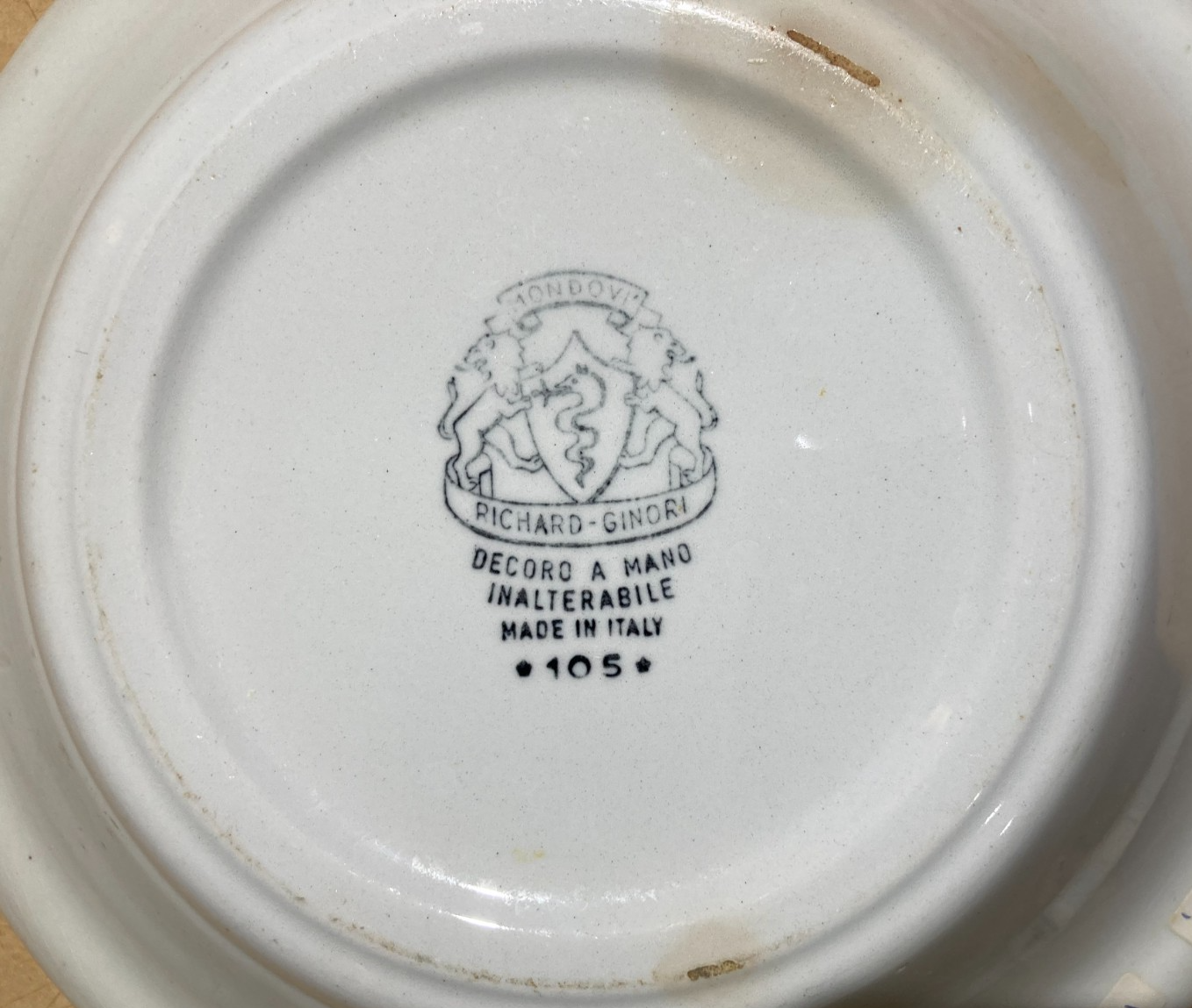 Richard Ginori   Mondovì   Ceramica Floreale   Piatto Fondo   Marchio Araldico