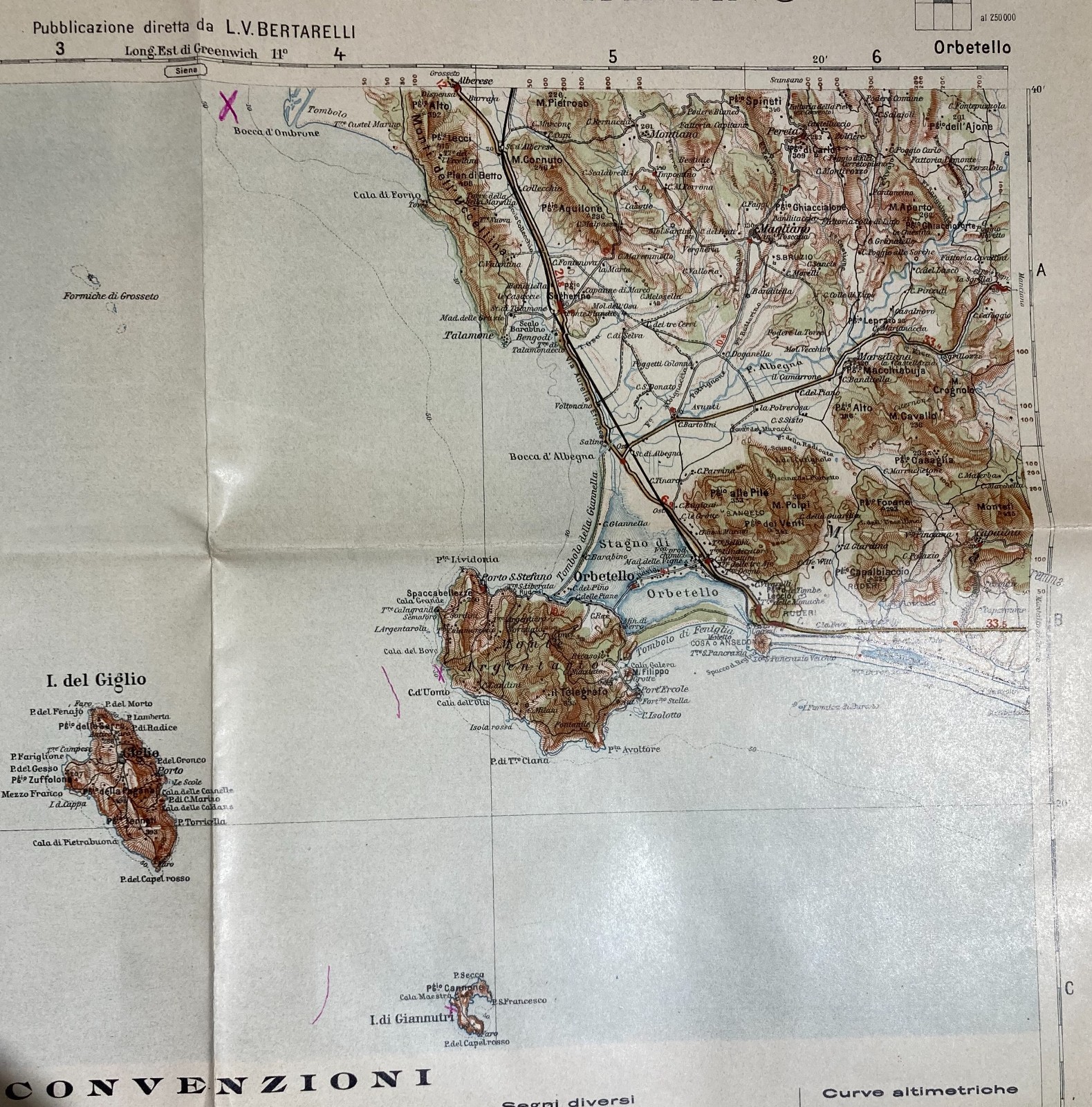 Toscana   Grosseto   Mappa Geografica   Orbetello   Viabilità   Ferrovie   Giglio   Giannutri