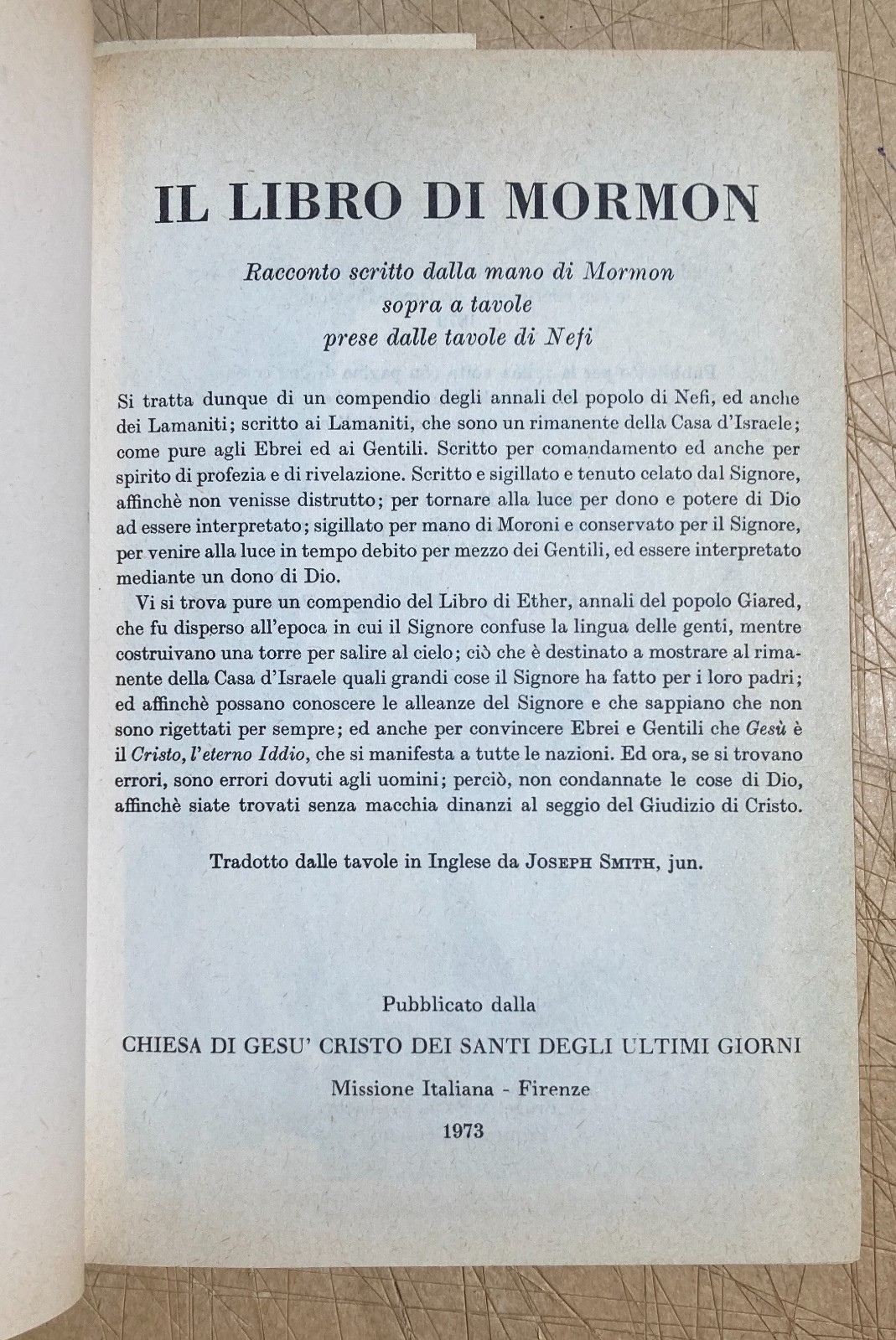 Il Libro Di Mormon: Racconto Scritto Dalla Mano Di Mormon, 1973