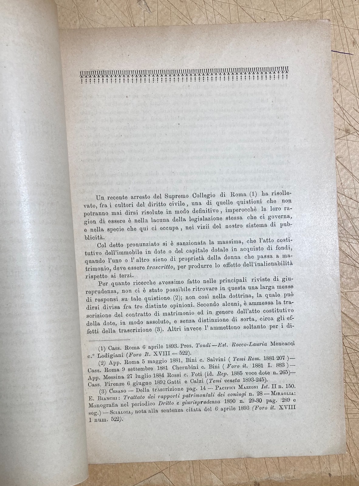 Giuridica, Notariato, Vincolo Dotale, Trascrizione: Ernesto Fortunato, 1893