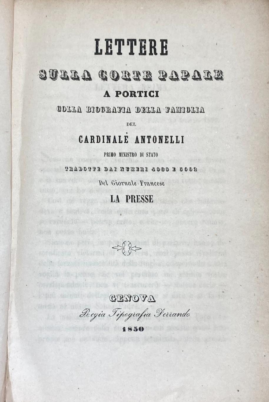 Lettere Da Portici, Napoli, Corte Papale, Cardinale Antonelli