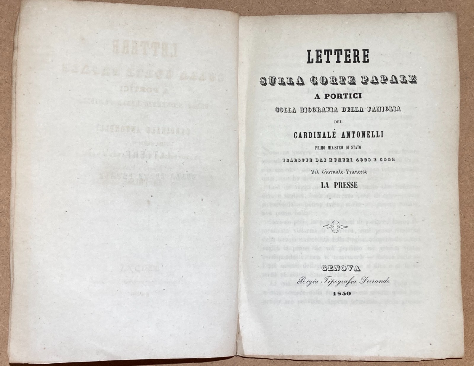 Lettere Da Portici, Napoli, Corte Papale, Cardinale Antonelli
