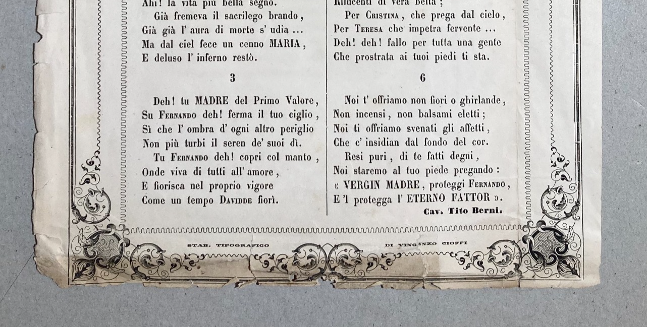 Santa Maria Della Vita, Bologna: Antico Foglio Volante Di Tito Berni, Stamperia Cioffi