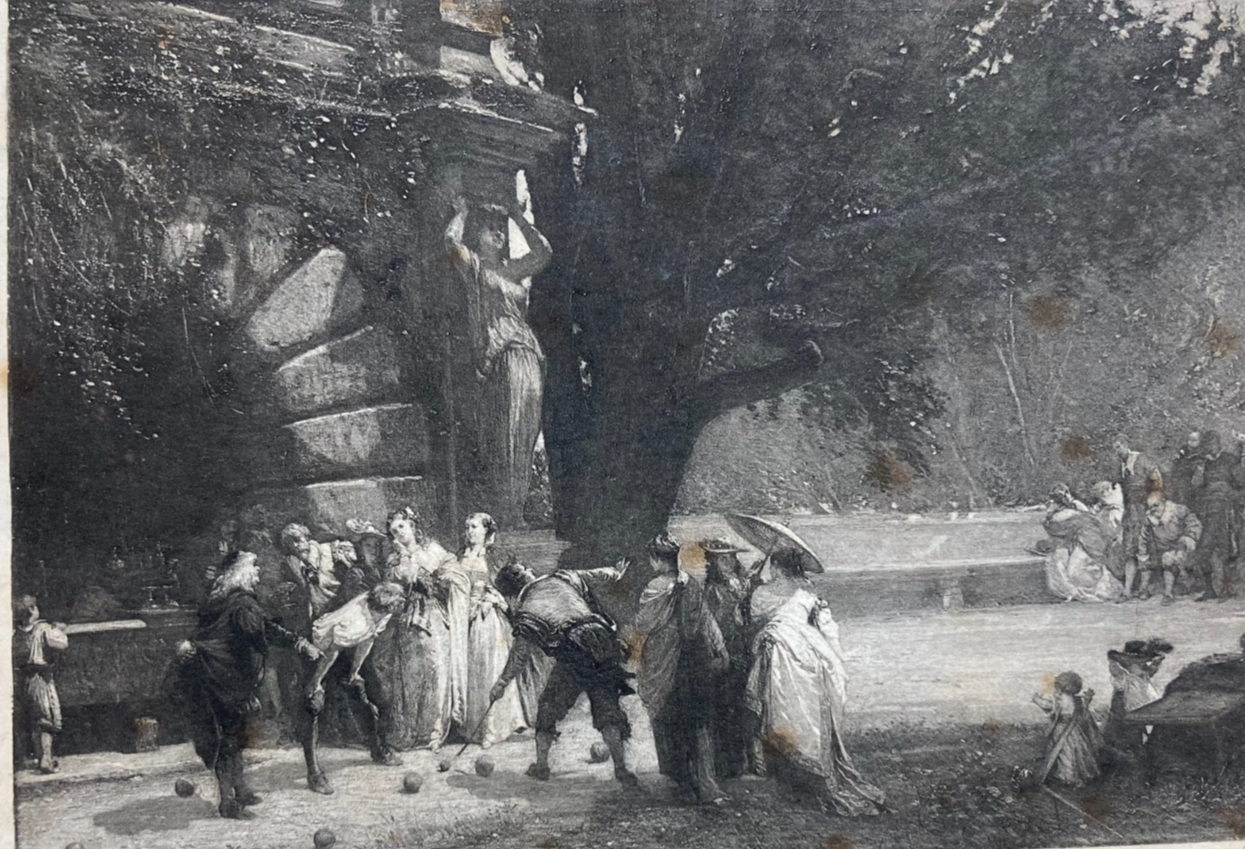 Gioco Delle Bocce   Antica Stampa   Artista Baron   Suggestiva Animata Veduta   Goupil