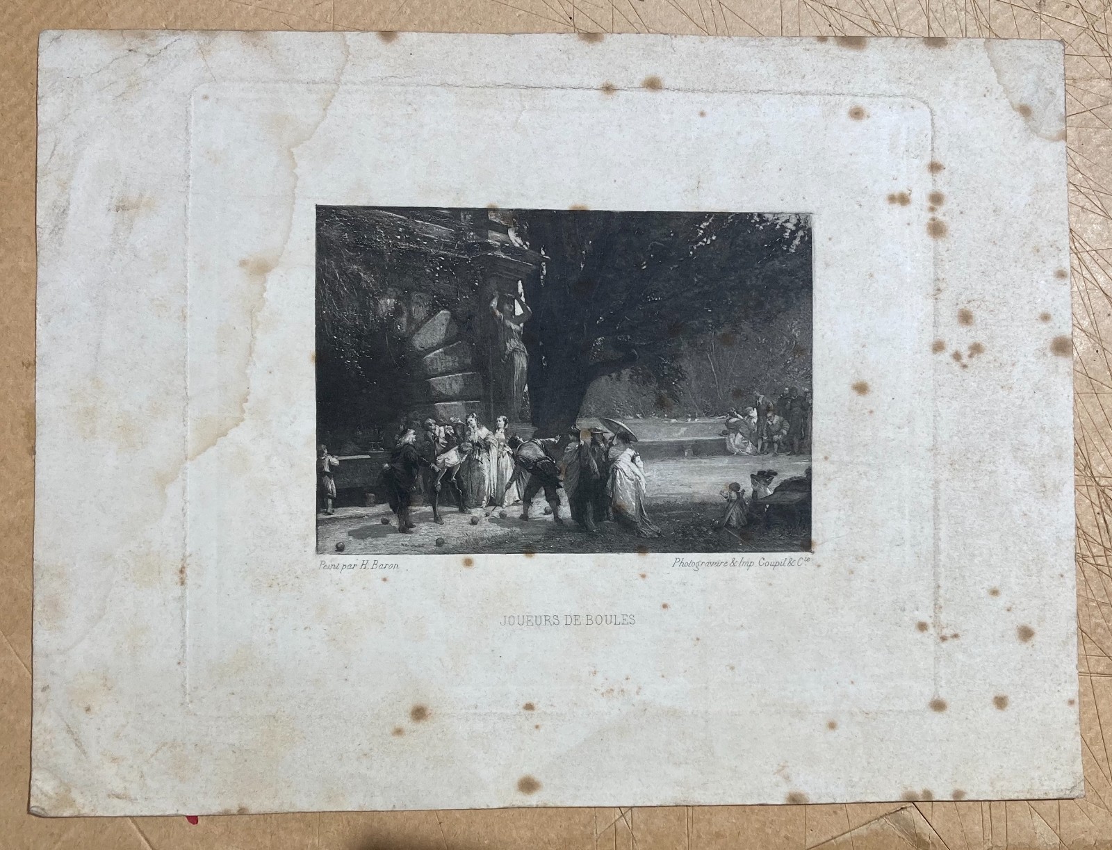Gioco Delle Bocce   Antica Stampa   Artista Baron   Suggestiva Animata Veduta   Goupil