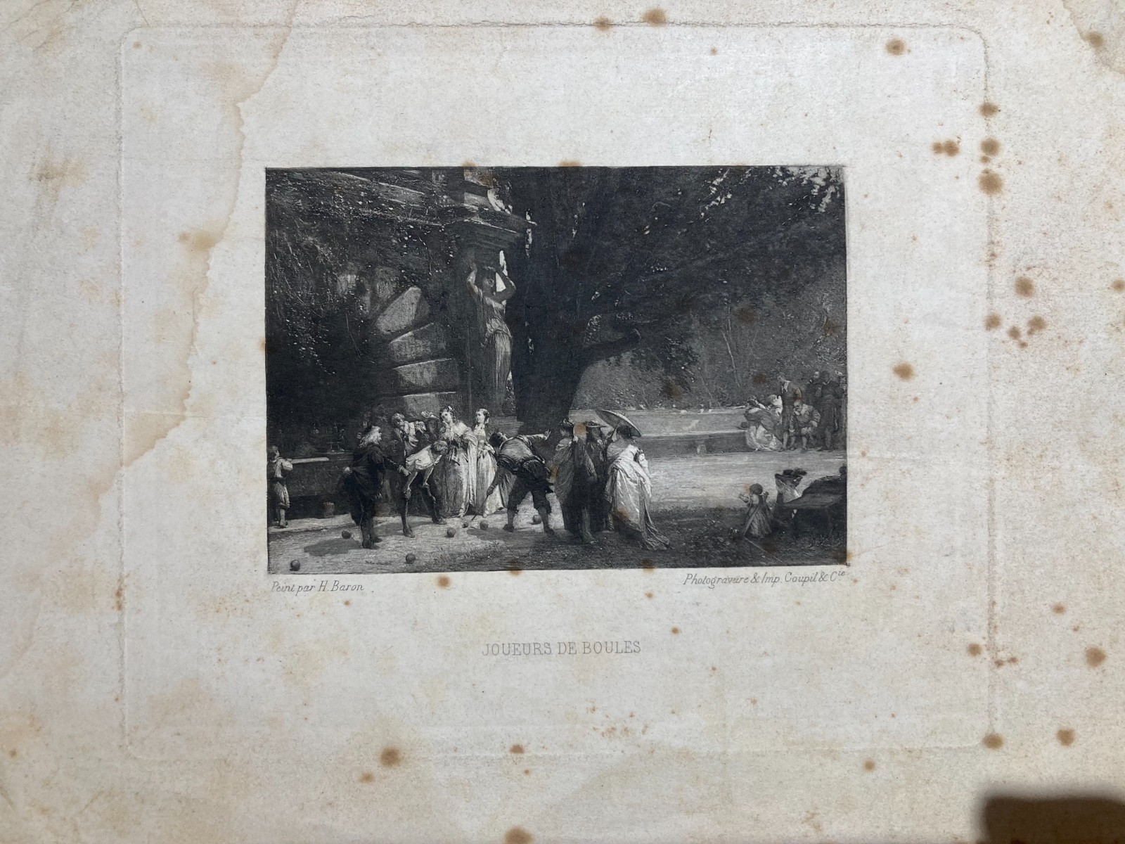 Gioco Delle Bocce   Antica Stampa   Artista Baron   Suggestiva Animata Veduta   Goupil