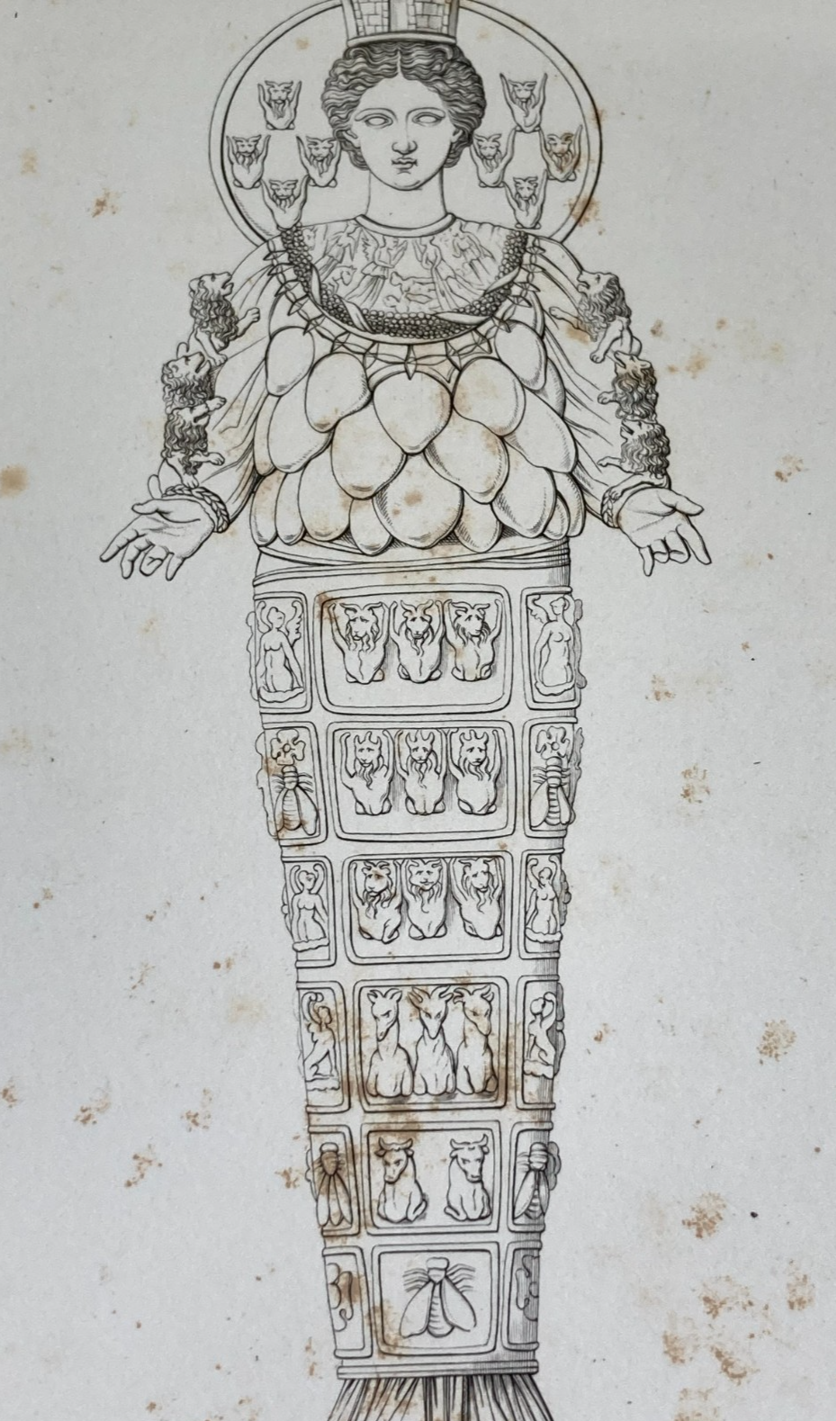 Arte, Mitologia E Iconografia Antica: Diana Efesina Al Museo Di Napoli. Incisione Di Saverio Pistolesi Del XIX Secolo