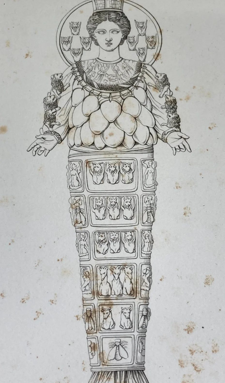 Arte, Mitologia e Iconografia Antica: Diana Efesina al Museo di Napoli. Incisione di Saverio Pistolesi del Xix Secolo