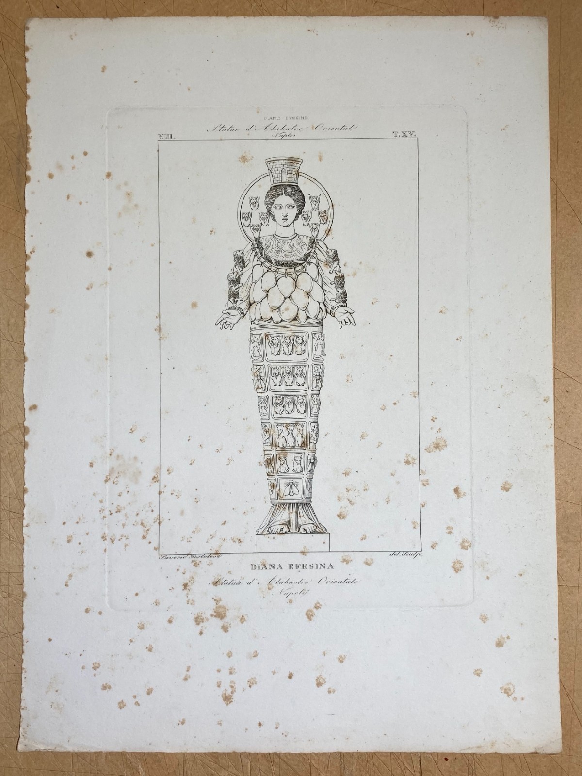 Arte, Mitologia E Iconografia Antica: Diana Efesina Al Museo Di Napoli. Incisione Di Saverio Pistolesi Del XIX Secolo