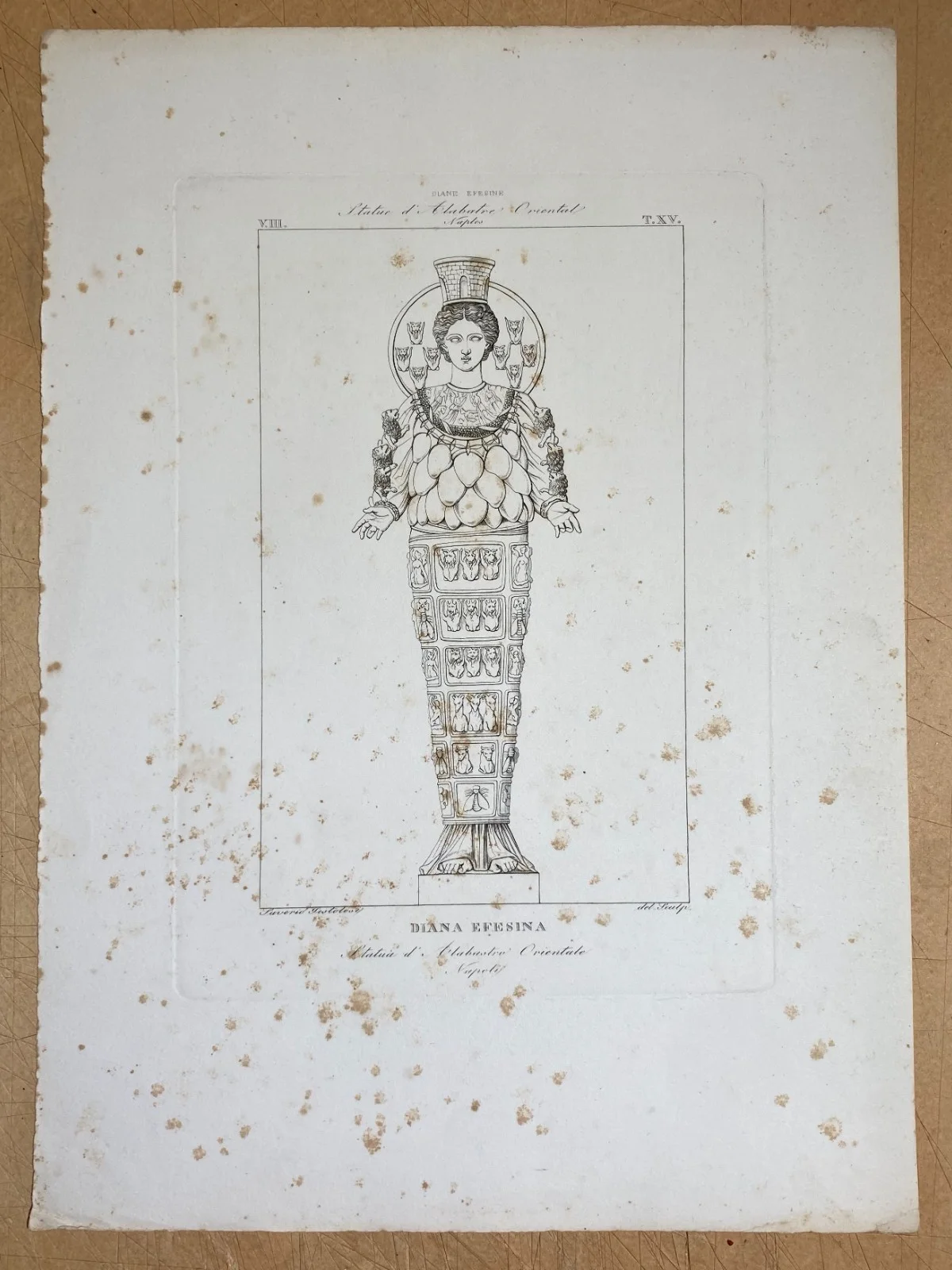 Arte, Mitologia e Iconografia Antica: Diana Efesina al Museo di Napoli. Incisione di Saverio Pistolesi del Xix Secolo