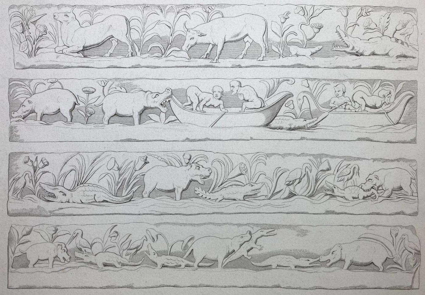 Scena Mitologica Con Bestiario E Figure In Barca: Incisione Di Filippo Sirletti