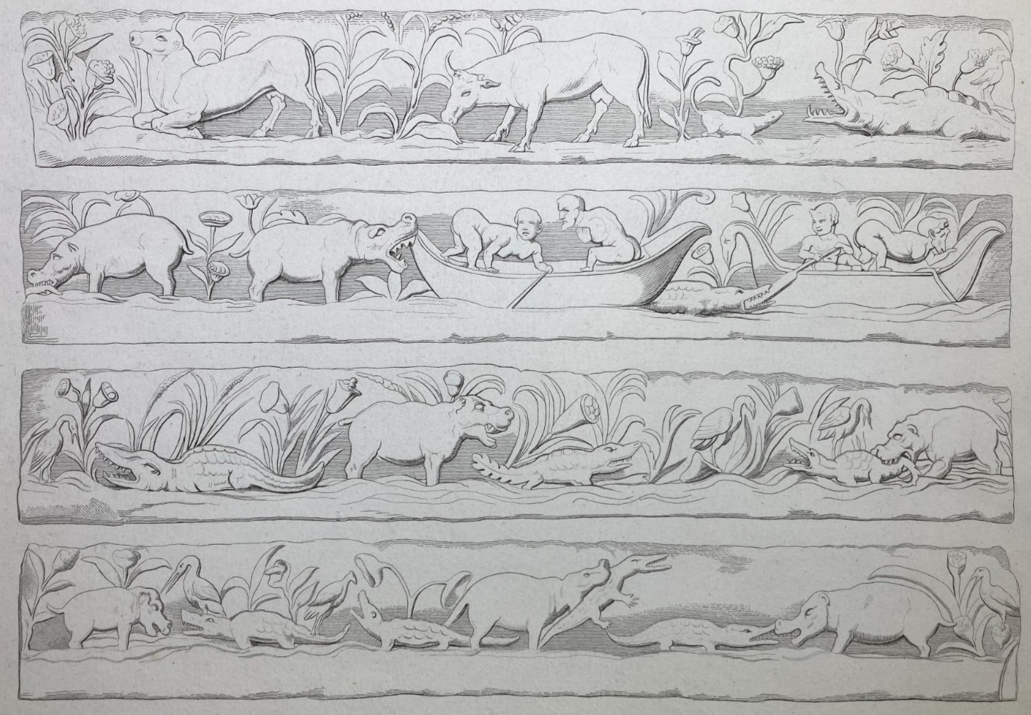 Scena Mitologica Con Bestiario E Figure In Barca: Incisione Di Filippo Sirletti
