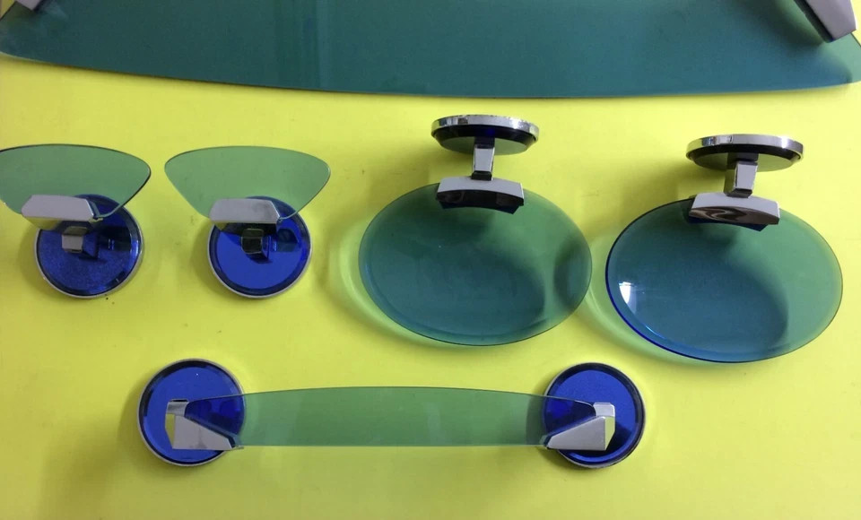 Modernariato: Set Da Bagno In Vetri Decorativi Veca (stile Fontana Arte)