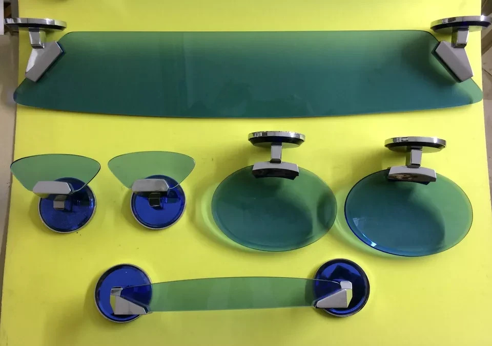 Modernariato: Set Da Bagno In Vetri Decorativi Veca (stile Fontana Arte)
