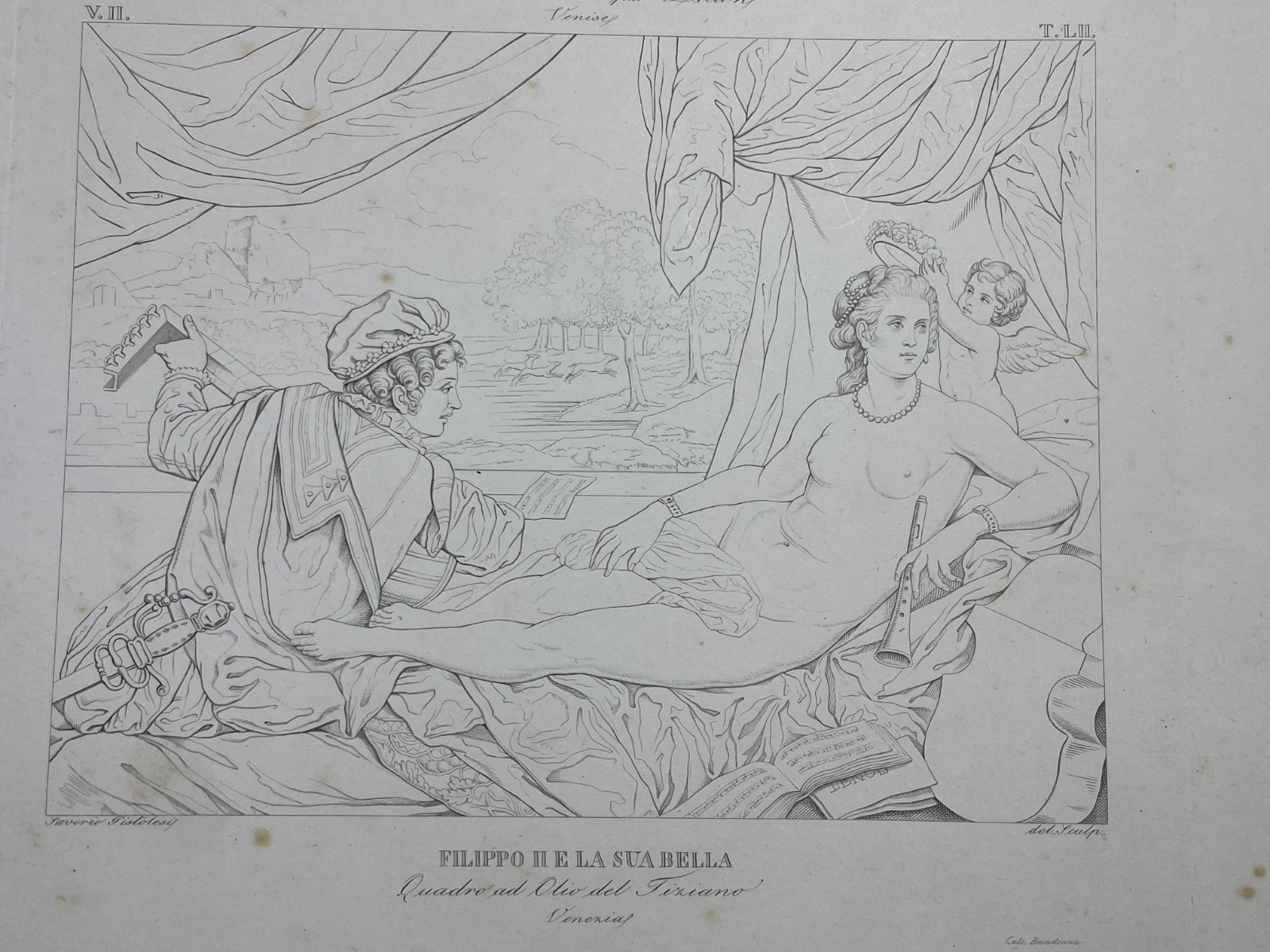 Filippo II E La Sua Bella: Incisione Di Saverio Pistolesi Da Tiziano