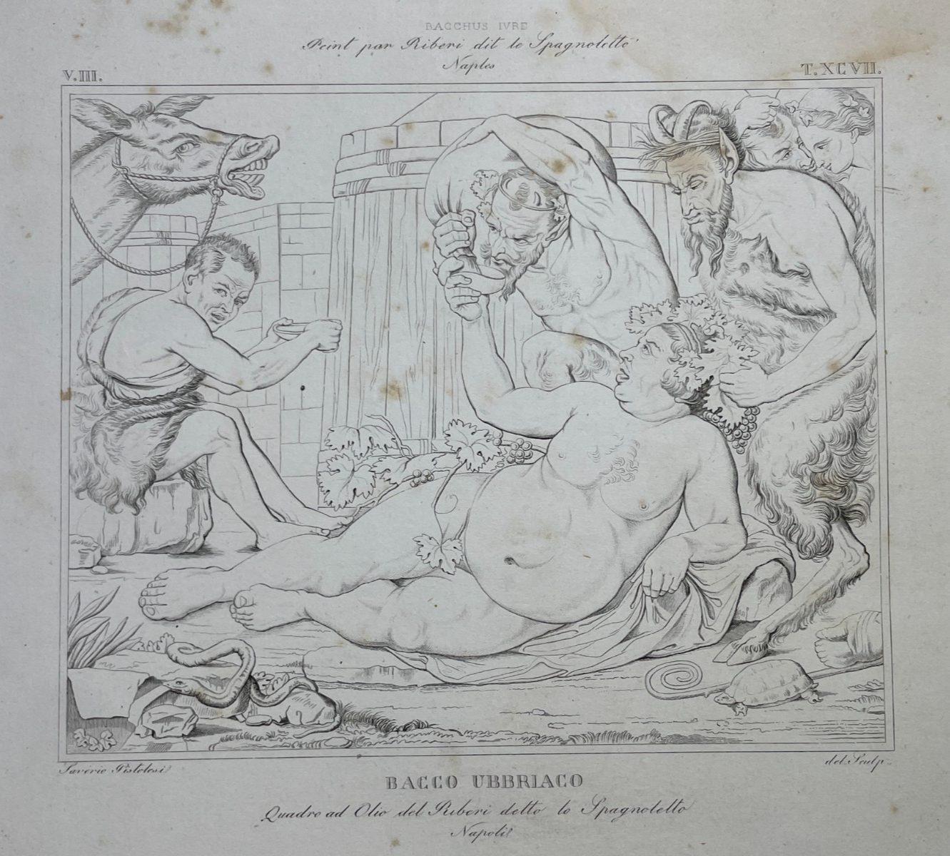 Mitologia, Enologia E Arte Antica: Bacco Ubriaco Da Ribera, Incisore Pistolesi