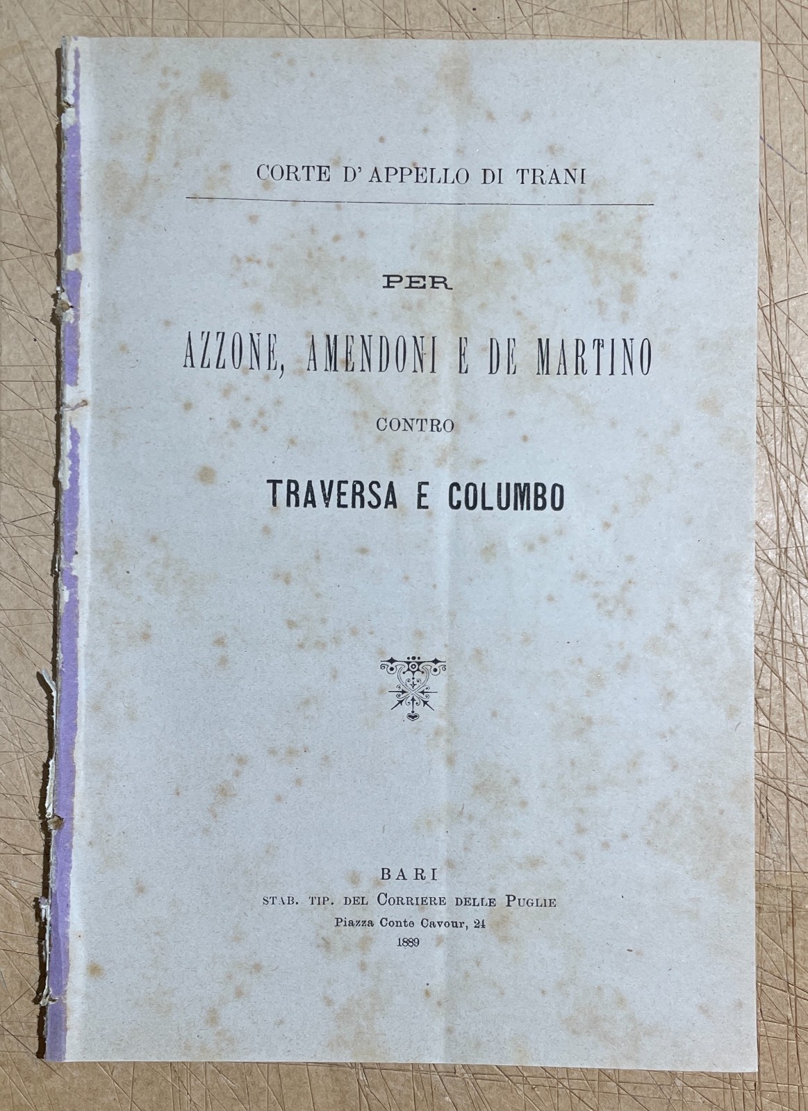 Puglia   Mola Di Bari. Dissertazione Giuridica (P. Adami, N. Balenzano), 1889