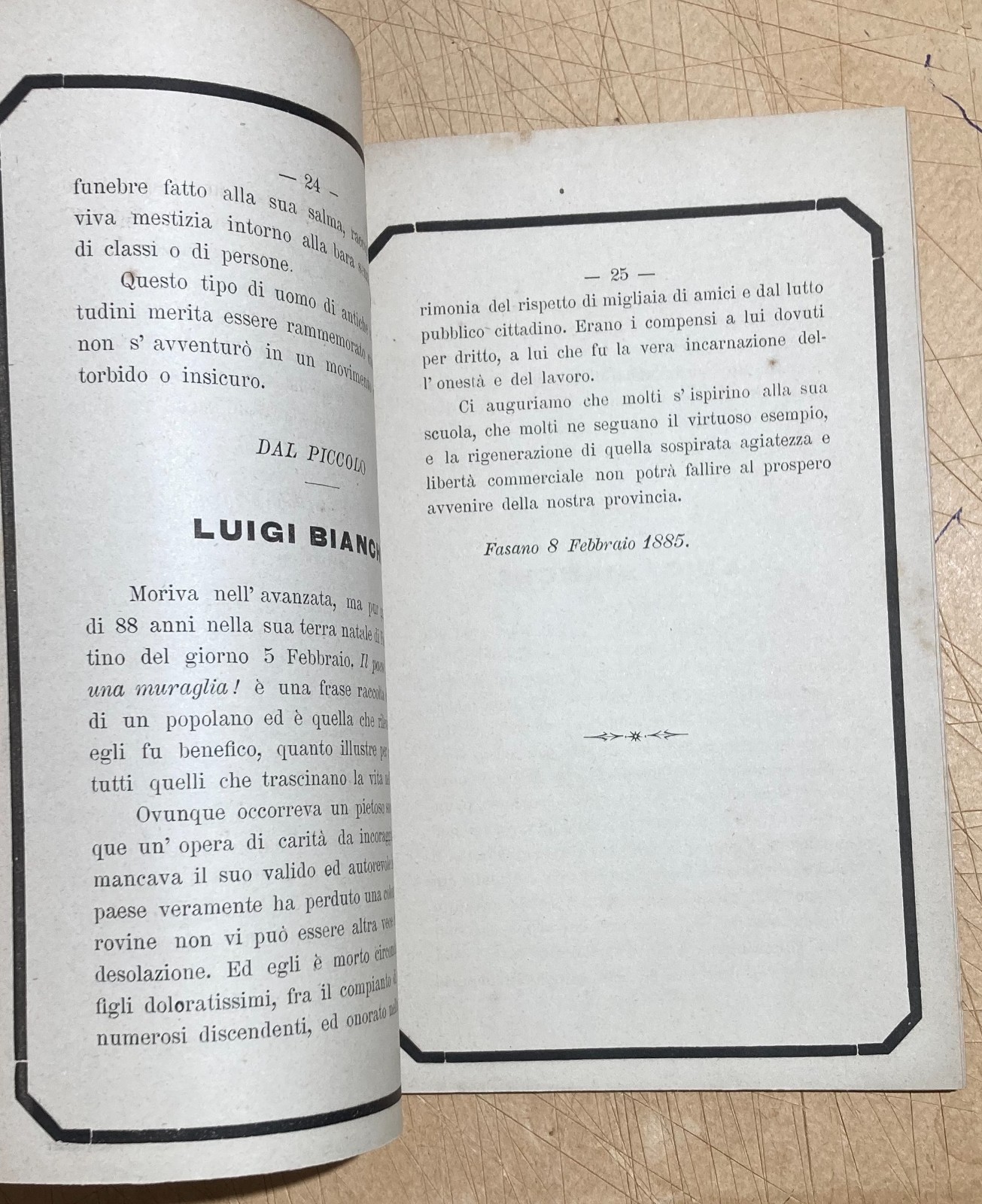 Puglia: Antico Necrologio   Luigi E Damaso Bianchi   Fasano   Trisciuzzi   Brandi   1885