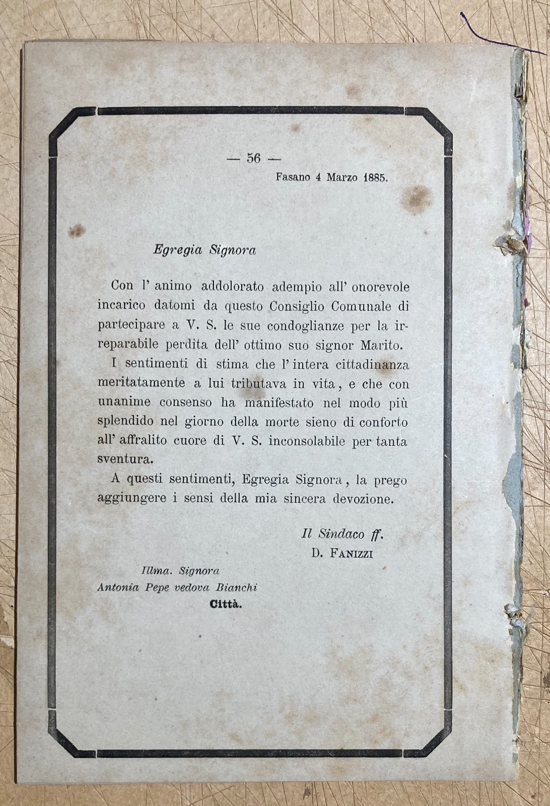 Puglia: Antico Necrologio   Luigi E Damaso Bianchi   Fasano   Trisciuzzi   Brandi   1885
