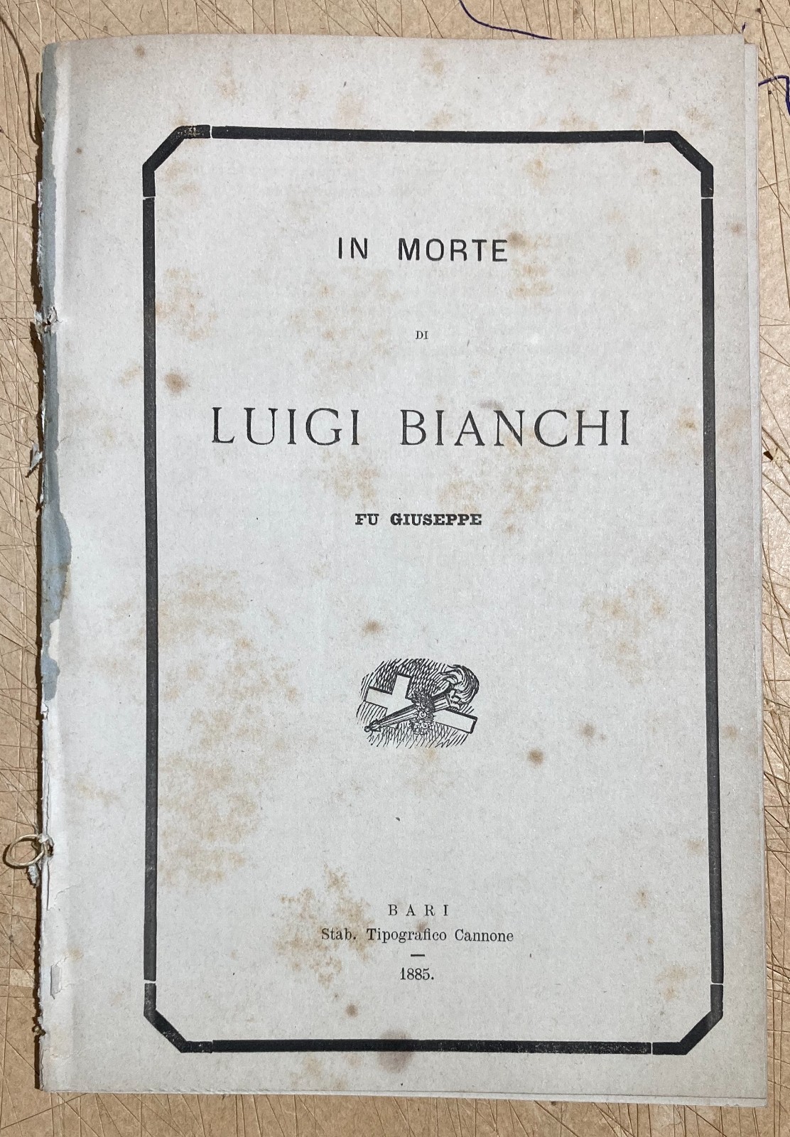 Puglia: Antico Necrologio   Luigi E Damaso Bianchi   Fasano   Trisciuzzi   Brandi   1885