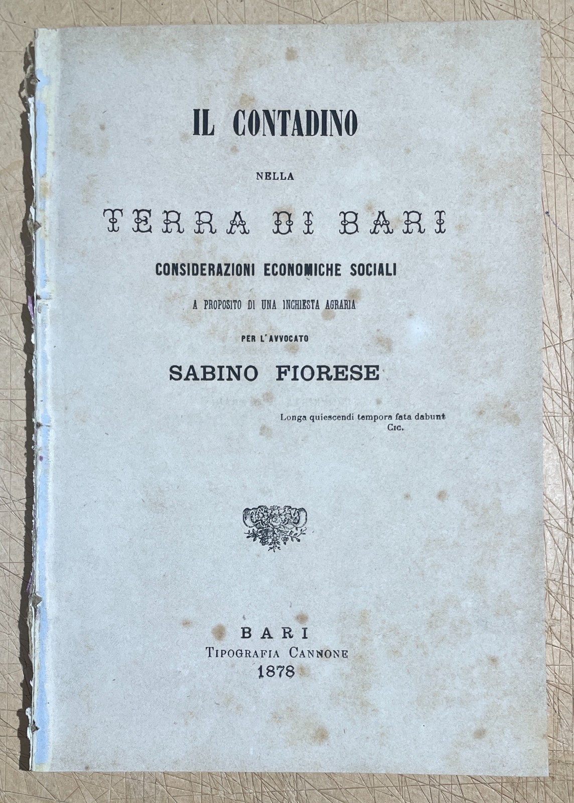 Puglia   Bari   Agricoltura. Il Contadino Nella Terra Di Bari   Sabino Fiorese (1878)