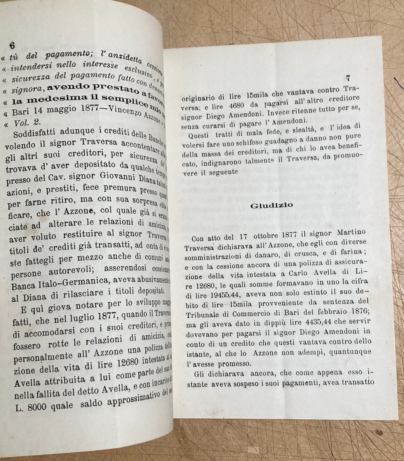 Puglia, Bari: Economia E Giurisprudenza. Fallimento Traversa, Carrassi, Gargano, Azzone, 1880