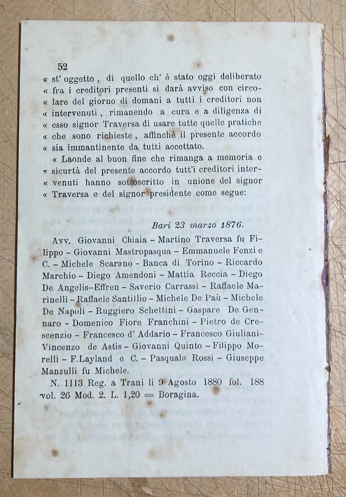 Puglia, Bari: Economia E Giurisprudenza. Fallimento Traversa, Carrassi, Gargano, Azzone, 1880