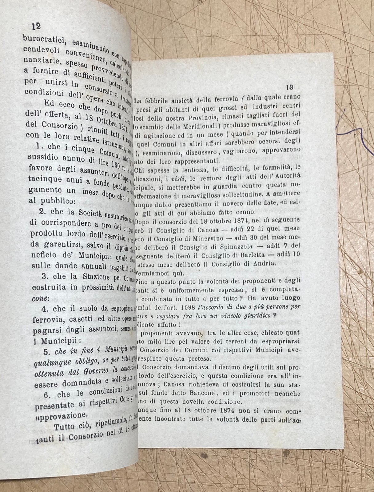 Puglia. Giuridica, Bari: Barone Costa E La Ferrovia Barletta Spinazzola. Re David, 1883