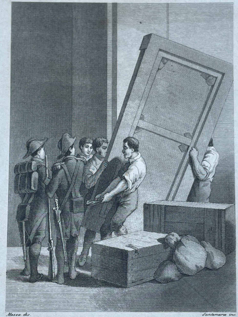 I Francesi E Le Opere d'Arte Di Villa Borghese. Antica Stampa. Incisore Santamaria