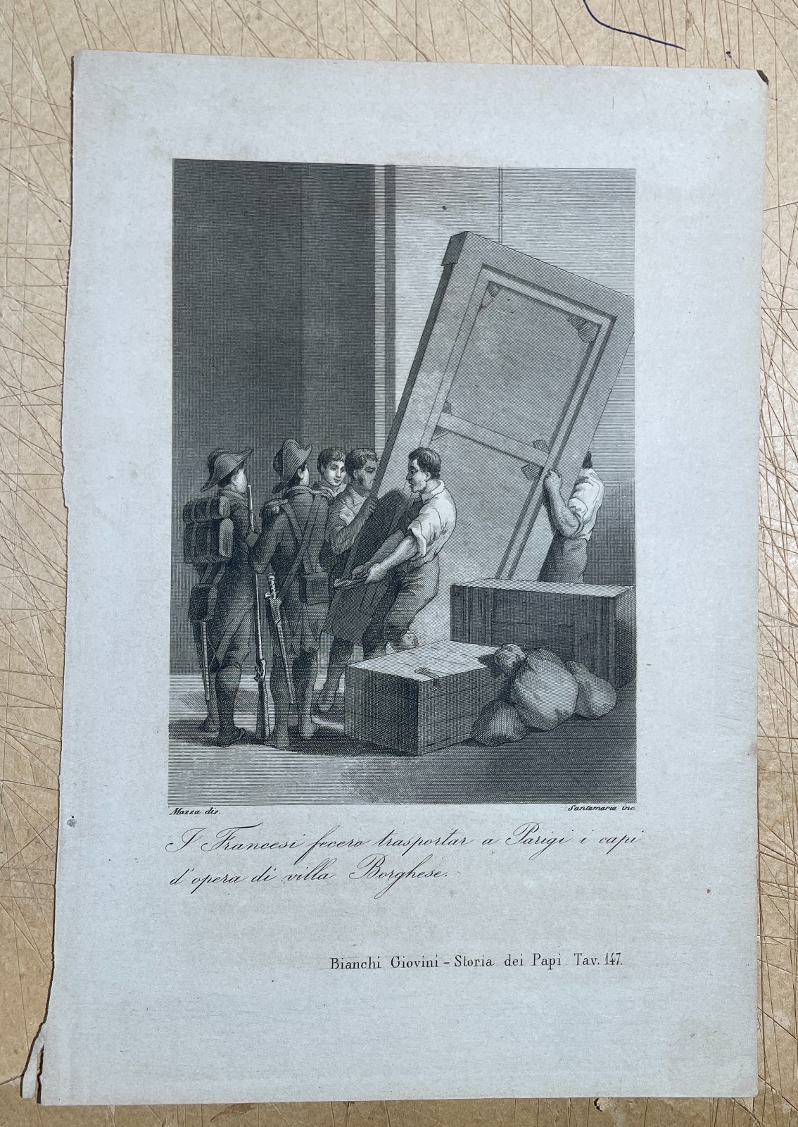 I Francesi E Le Opere d'Arte Di Villa Borghese. Antica Stampa. Incisore Santamaria
