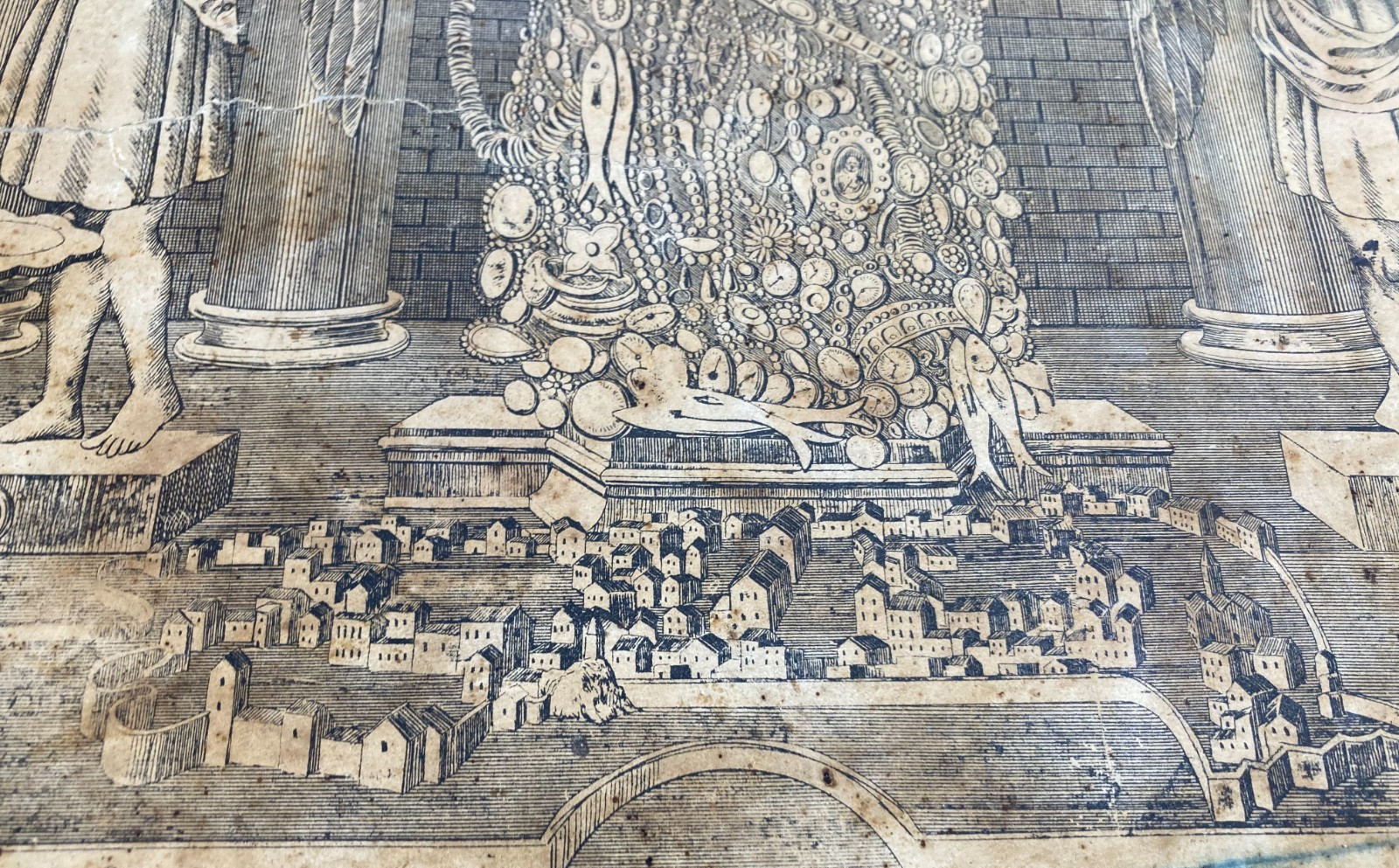 Sicilia, Trapani. Stampa Popolare Devozionale: Madonna Con Angeli E Veduta Cittadina