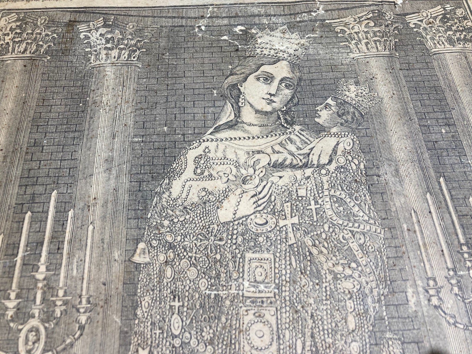 Sicilia, Trapani. Stampa Popolare Devozionale: Madonna Con Angeli E Veduta Cittadina
