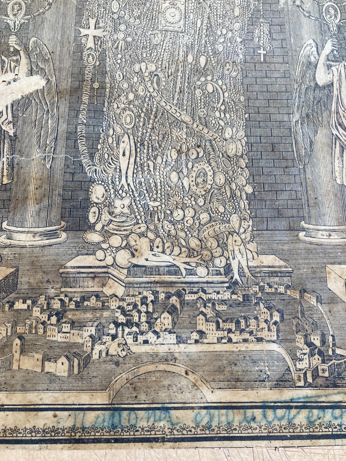 Sicilia, Trapani. Stampa Popolare Devozionale: Madonna Con Angeli E Veduta Cittadina