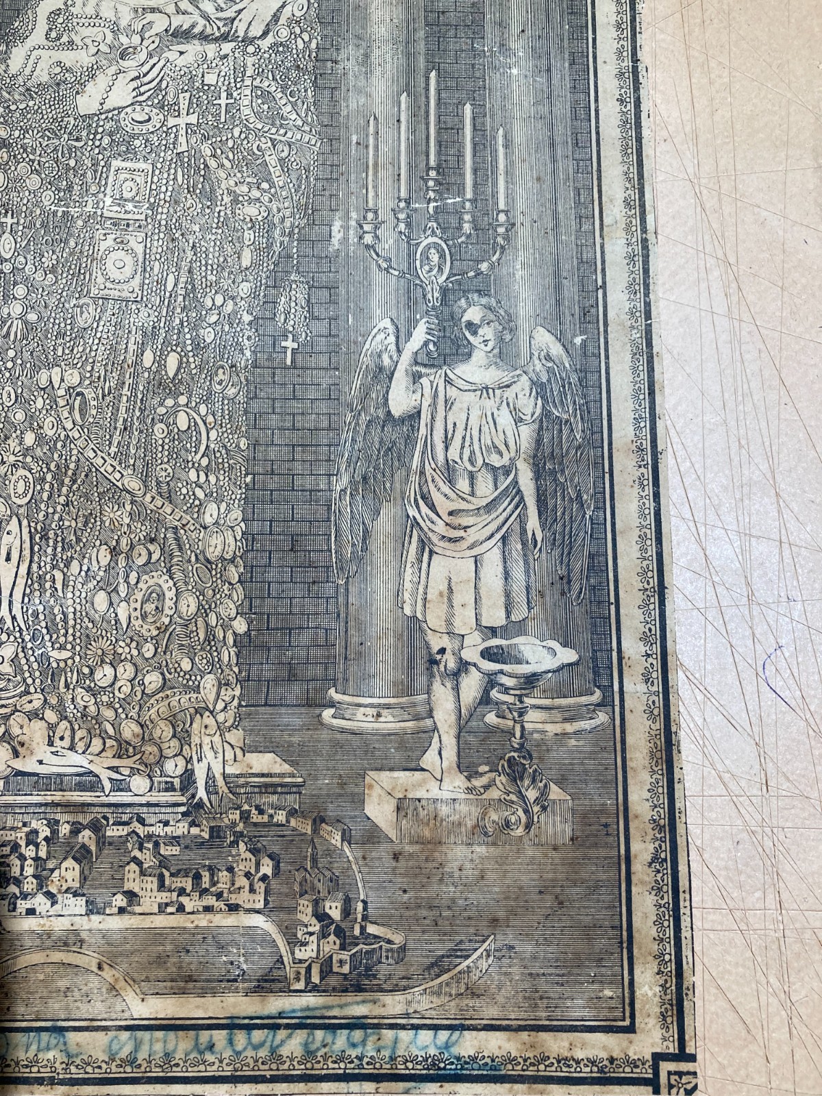 Sicilia, Trapani. Stampa Popolare Devozionale: Madonna Con Angeli E Veduta Cittadina