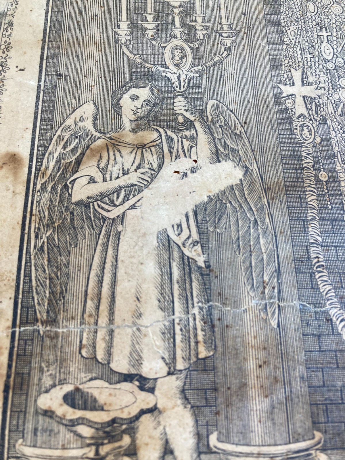 Sicilia, Trapani. Stampa Popolare Devozionale: Madonna Con Angeli E Veduta Cittadina
