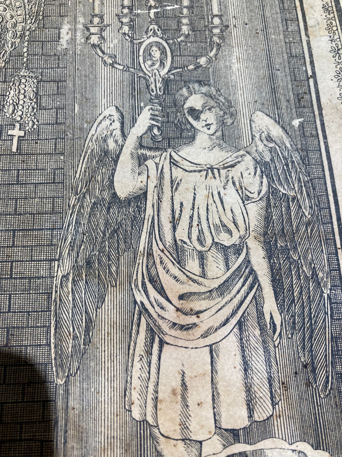 Sicilia, Trapani. Stampa Popolare Devozionale: Madonna Con Angeli E Veduta Cittadina