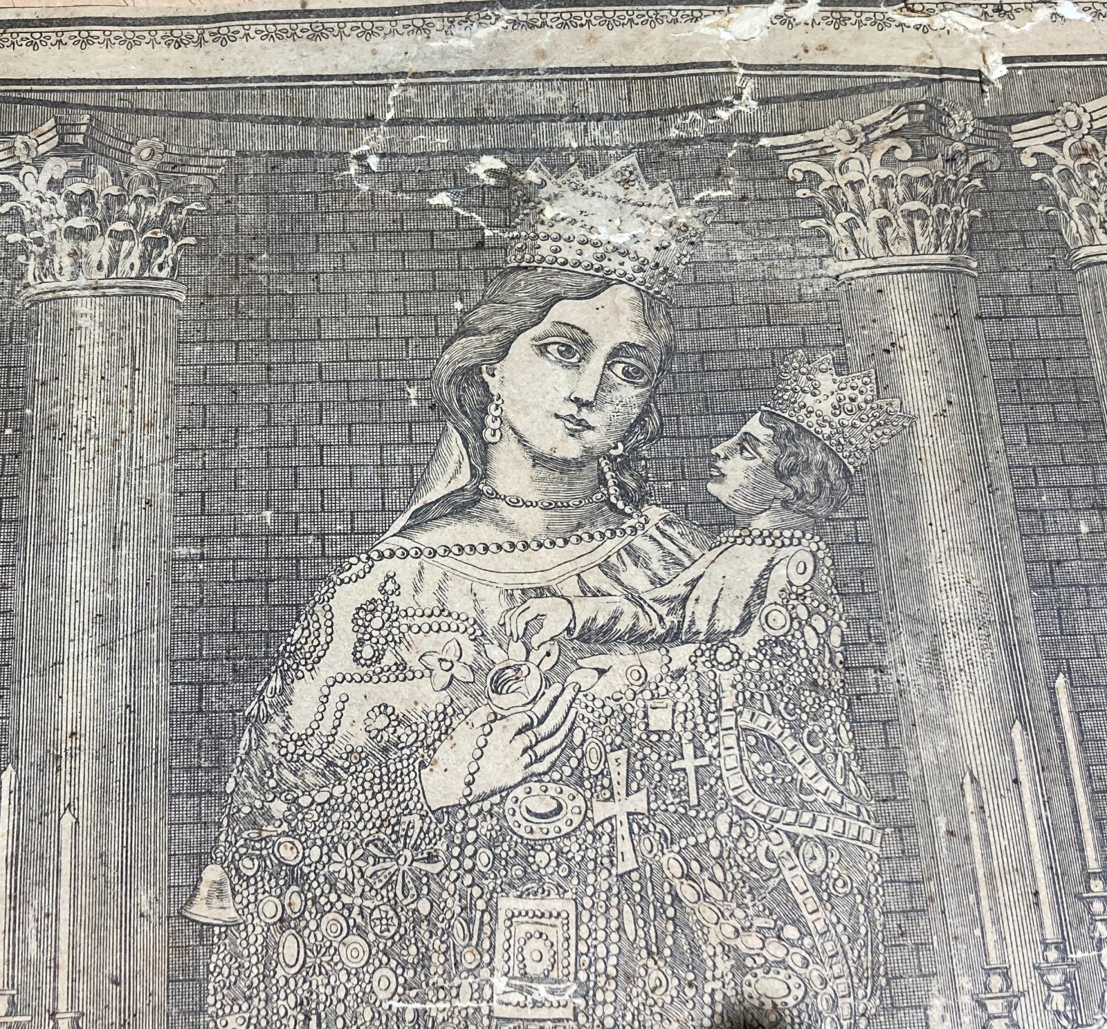 Sicilia, Trapani. Stampa Popolare Devozionale: Madonna Con Angeli E Veduta Cittadina