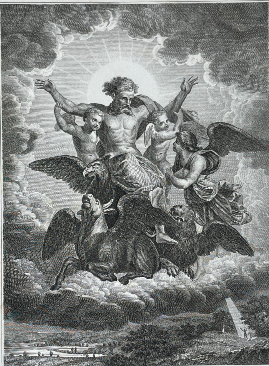 Antica Stampa Biblica   Ezechiele: Visioni Divine   Artista Incisore Fea   Lauro   XIX Secolo