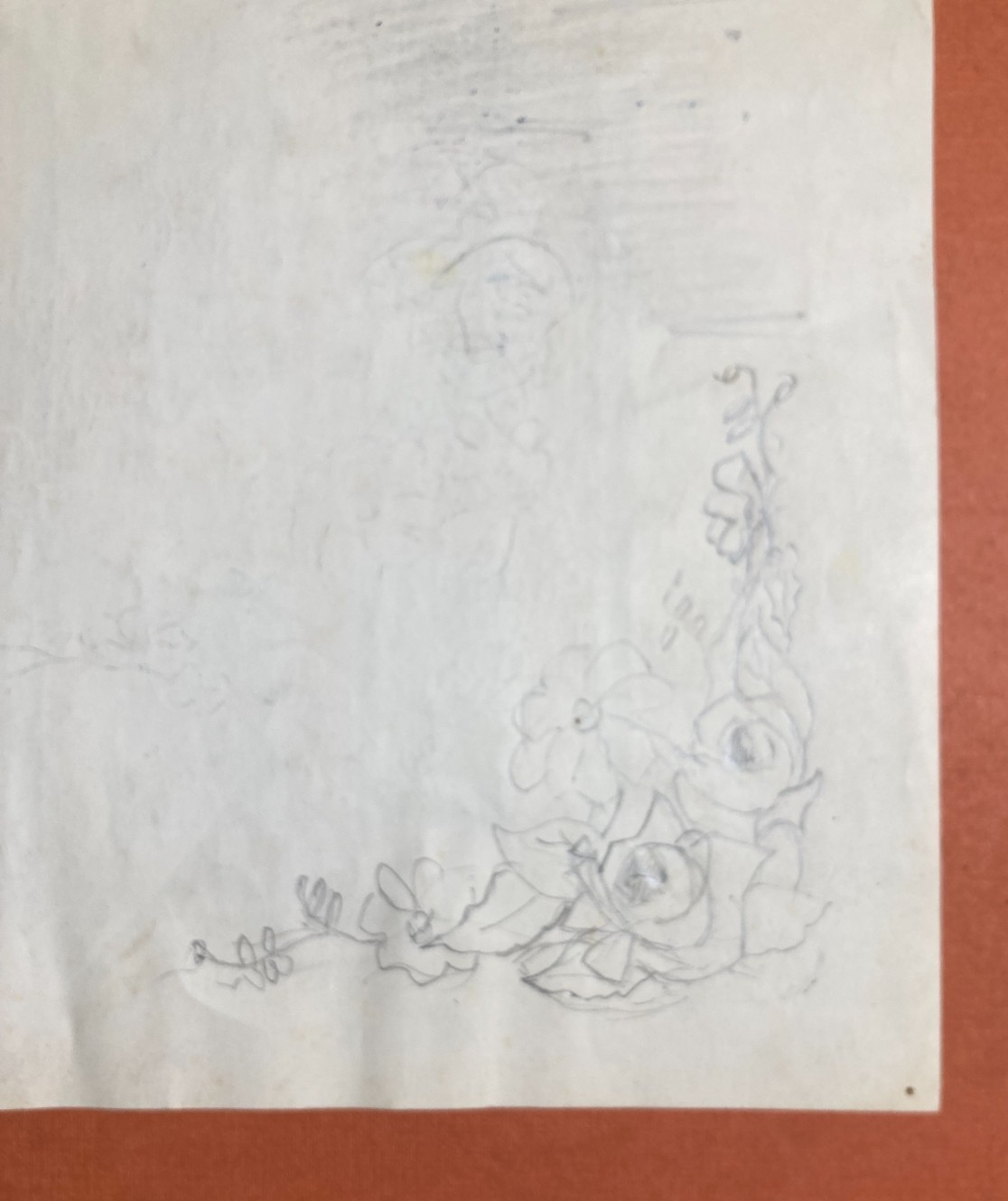 Progetto Di Mobile Dipinto   Acquerello d'Epoca Con Decori Floreali