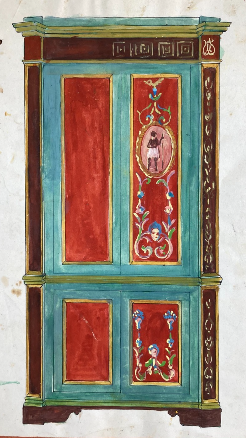 Arti Decorative: Progetto Di Mobile Dipinto. Acquerello Con Decori Artistici